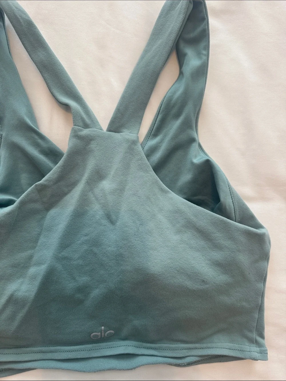ALO Yoga V-Neck Padded Sports Bra Top in Teal Green